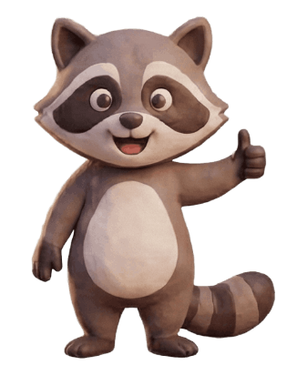 RaqunAI mascot giving thumbs up